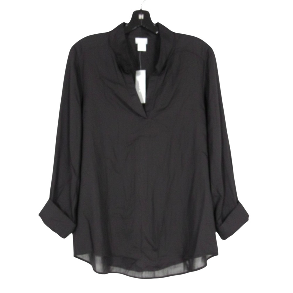 NWT CHICO'S Thin TENCEL Black V-NECK Cuffed Sleeves POPOVER BLOUSE/TOP 2/US-L